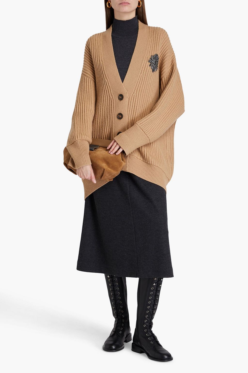 BRUNELLO CUCINELLI كارديغان من الكشمير المضلّع بتصميم مزركش
