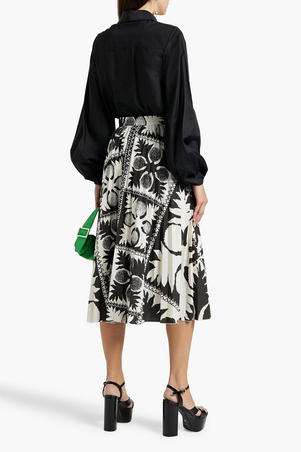 REDVALENTINO Pleated printed twill midi skirt