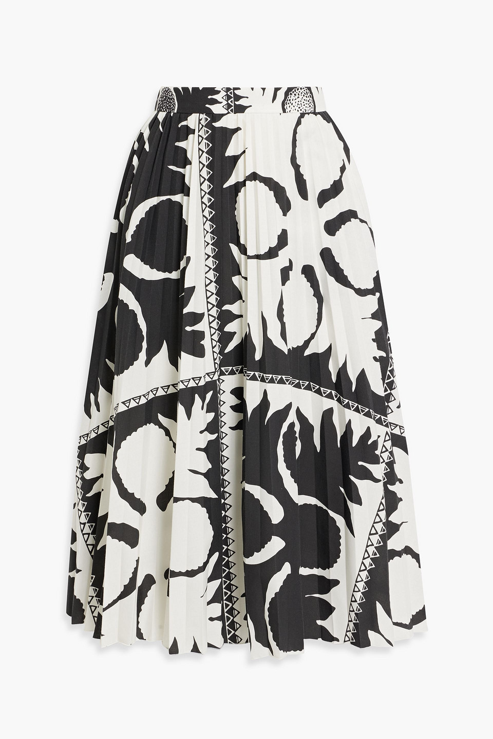 Red Valentino Pleated Printed Twill Midi Skirt In Black