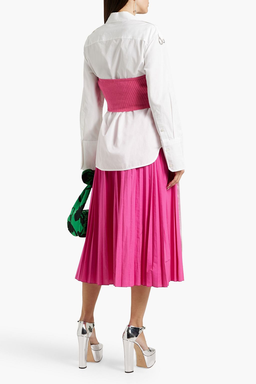 REDVALENTINO Pleated cotton-blend midi skirt