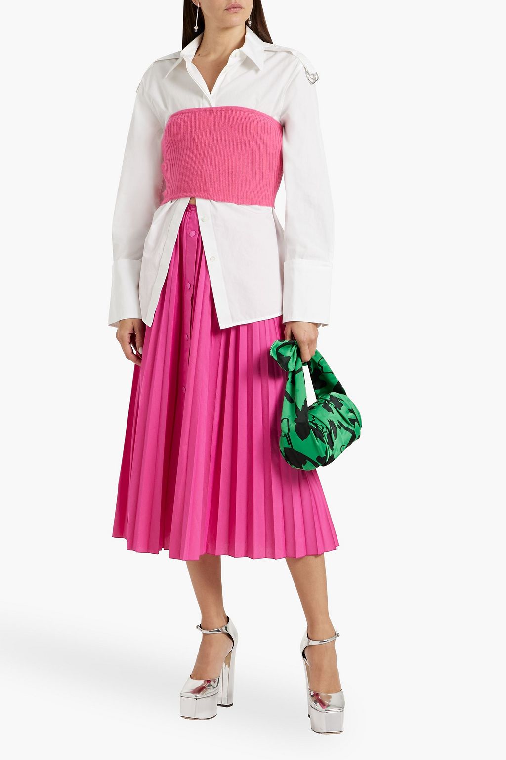 REDVALENTINO Pleated cotton-blend midi skirt