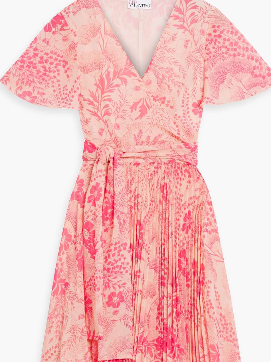 pleated floral-print georgette mini wrap dress