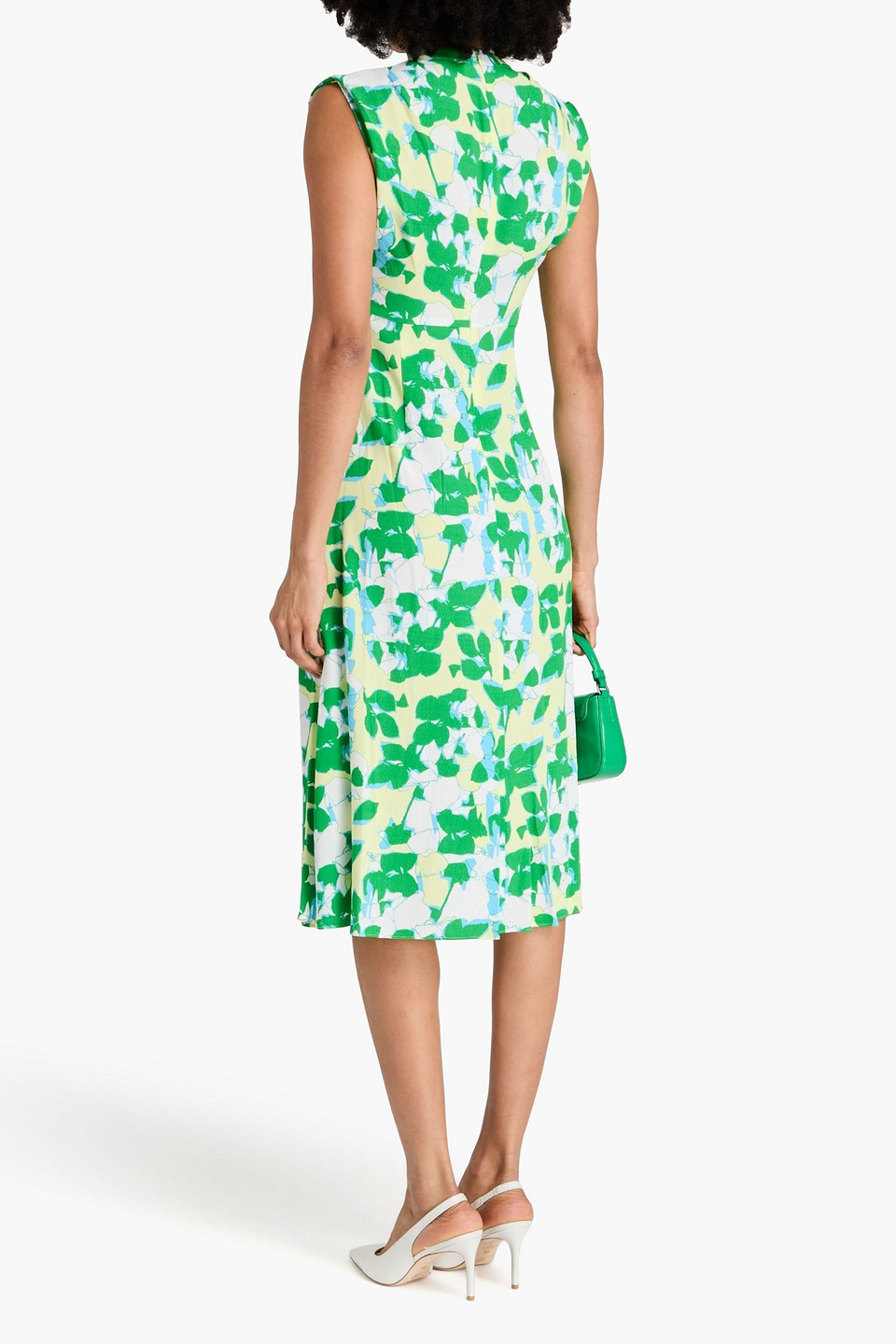 Diane Von Furstenberg Livia Pleated Floral-print Midi Dress In Green