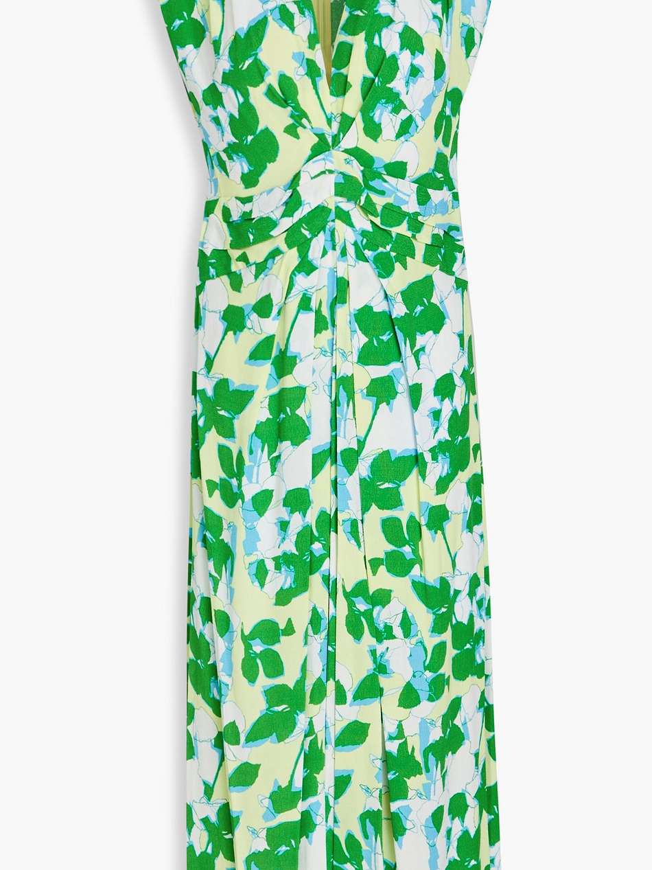 livia pleated printed crepe midi dress