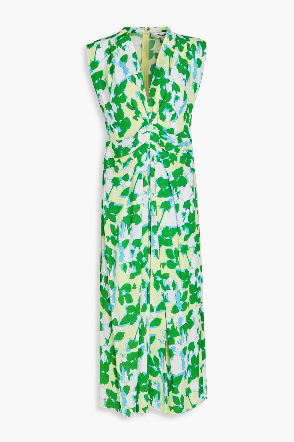 Diane Von Furstenberg Livia Pleated Floral-print Midi Dress In Green