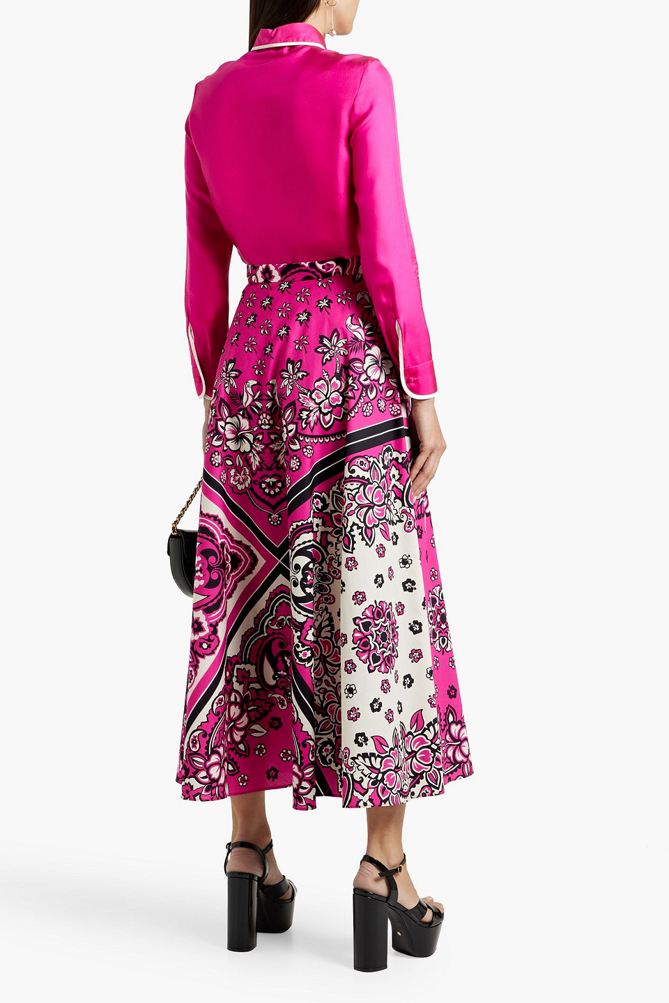 Red Valentino Printed Cotton-poplin Midi Skirt In Pink