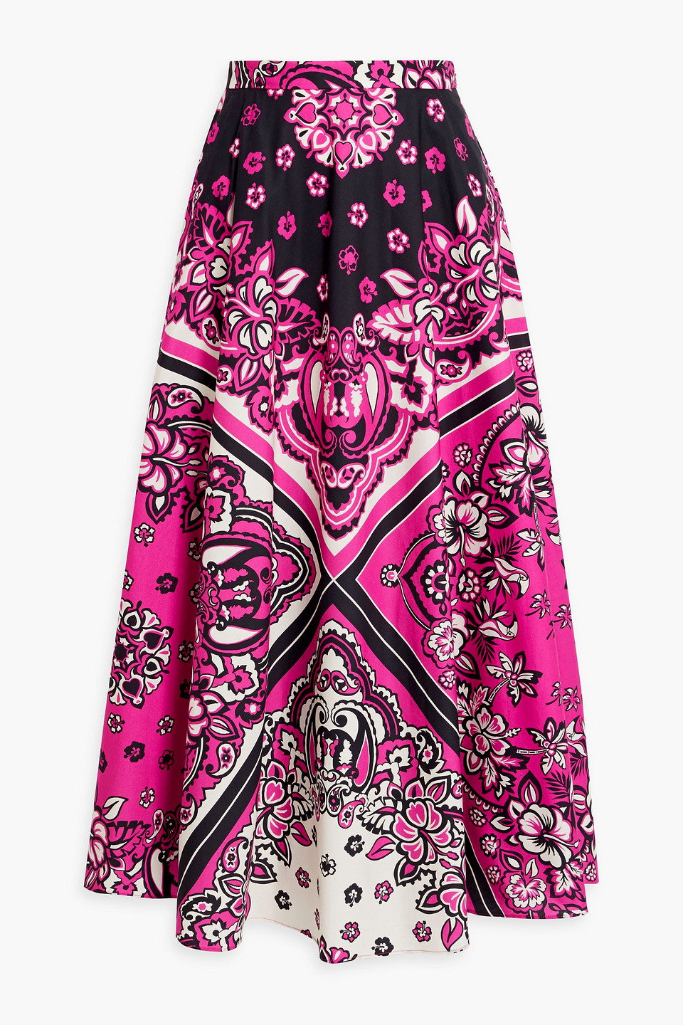 Red Valentino Printed Cotton-poplin Midi Skirt In Pink