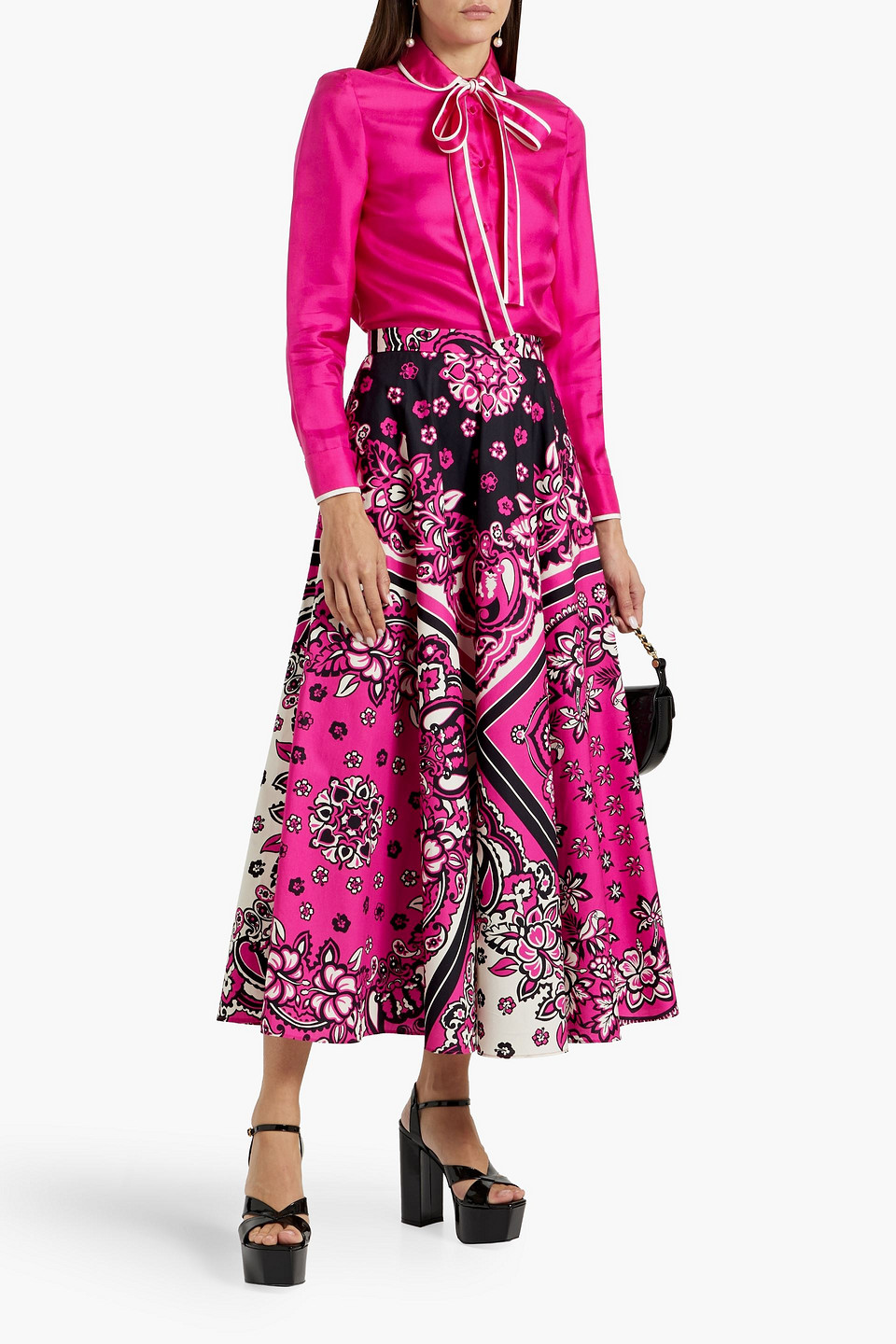 Red Valentino Printed Cotton-poplin Midi Skirt In Pink