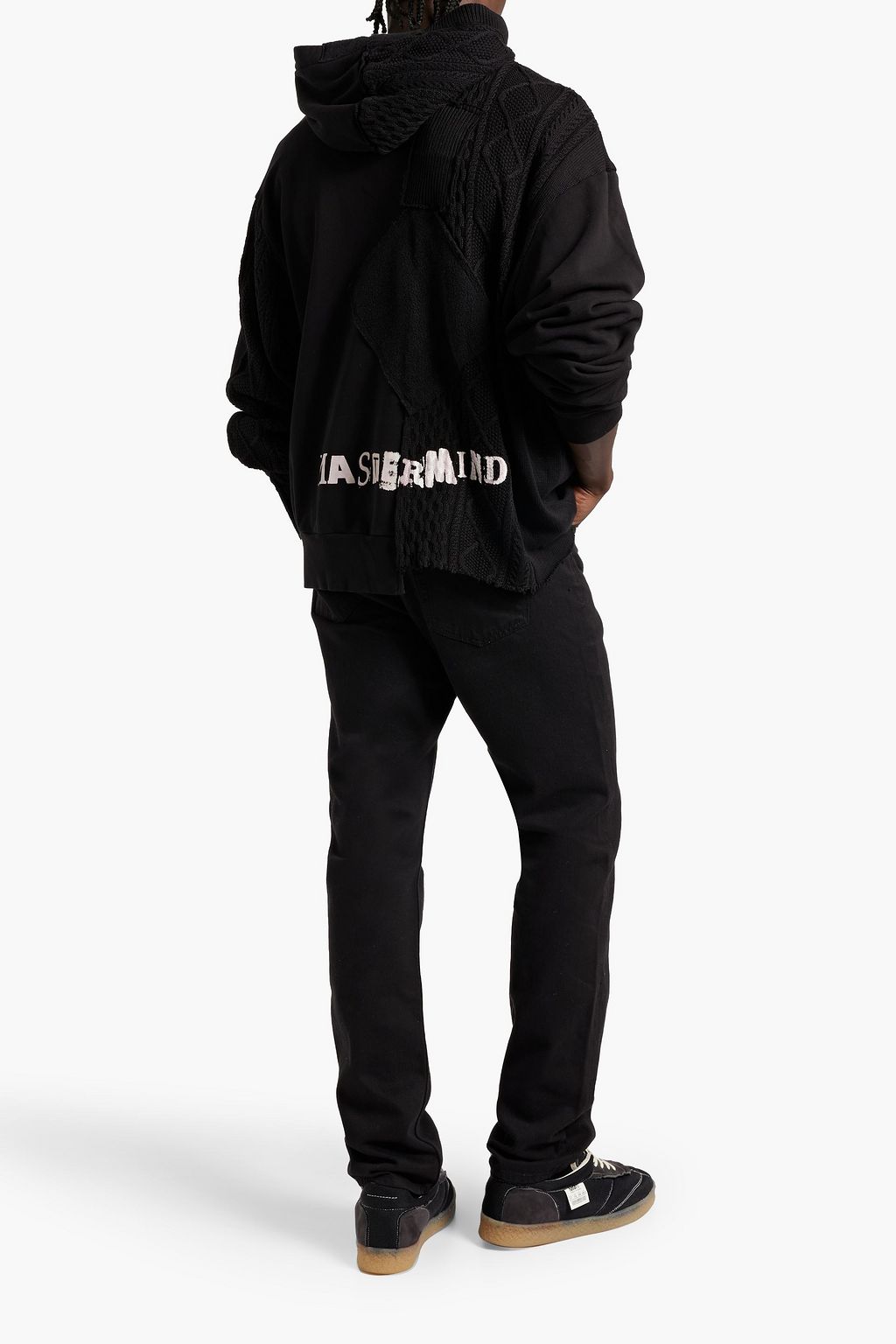 JOHN ELLIOTT Printed cable-knit and French cotton-terry hoodie