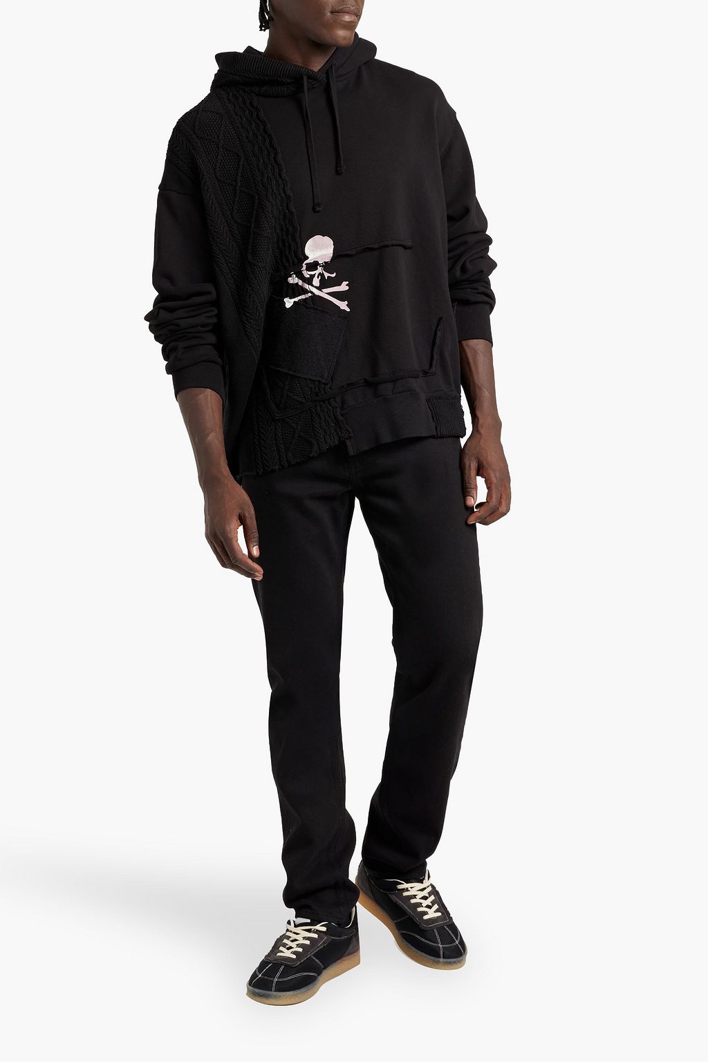 JOHN ELLIOTT Printed cable-knit and French cotton-terry hoodie