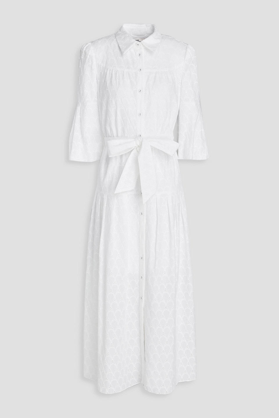 Diane Von Furstenberg Aveena Gathered Broderie Anglaise Cotton Midi Shirt Dress In Elfenbein
