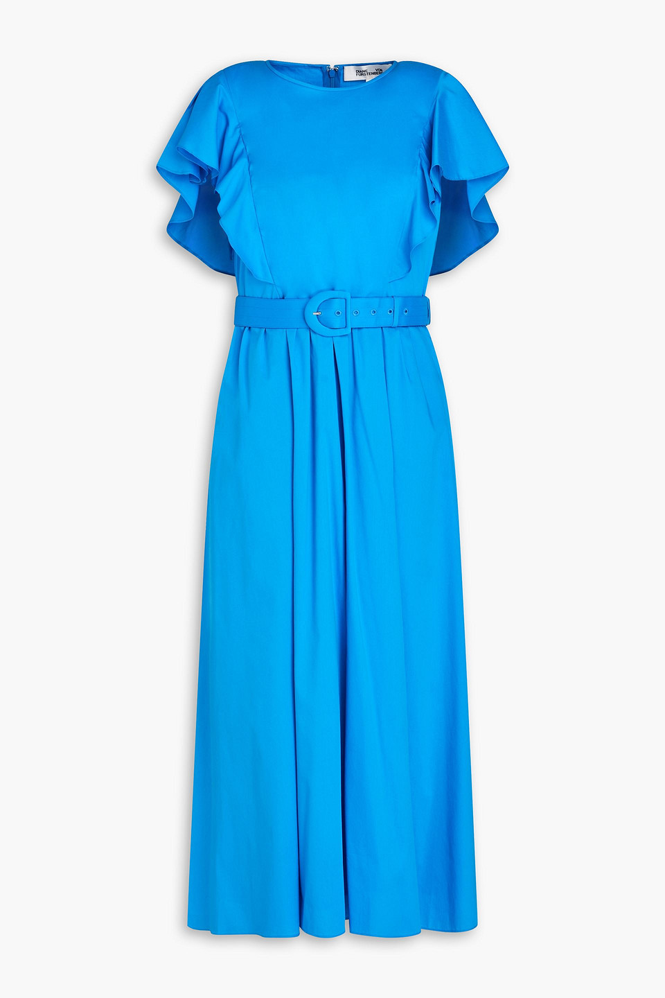 Diane Von Furstenberg Damon Ruffle Sleeve Cotton Blend Midi Dress In Azurblau