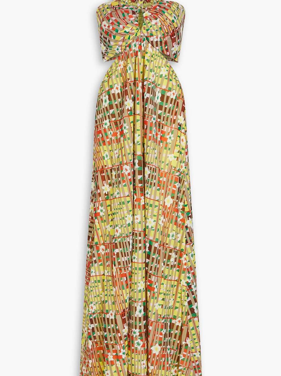 ainslina printed cotton and silk-blend halterneck maxi dress