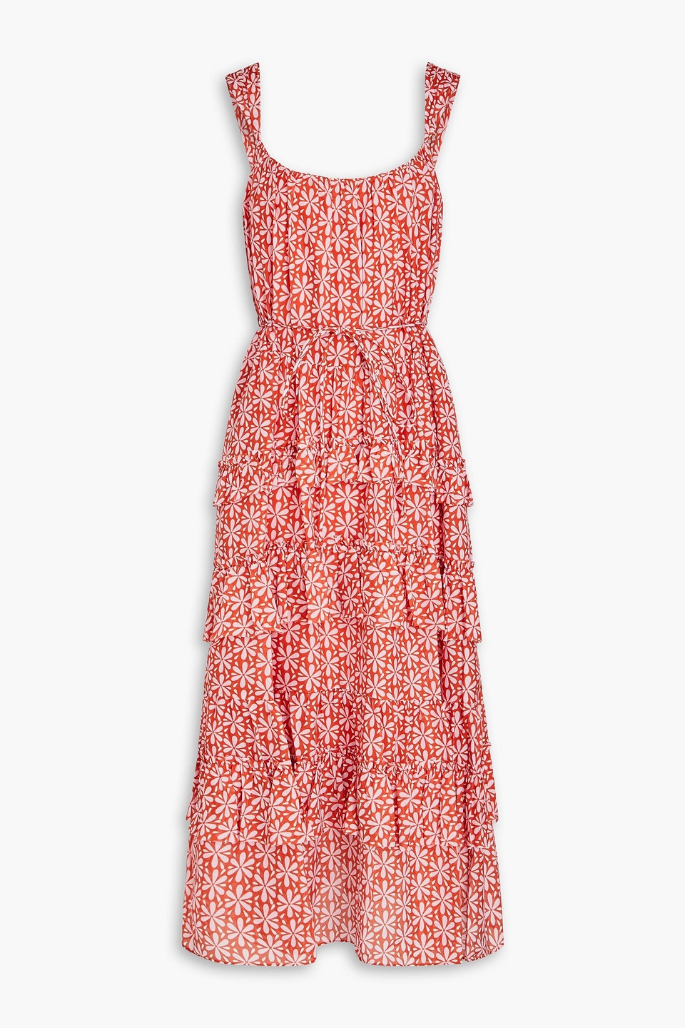 Diane Von Furstenberg Modena Tiered Cotton And Silk-blend Voile Midi Dress In Brick