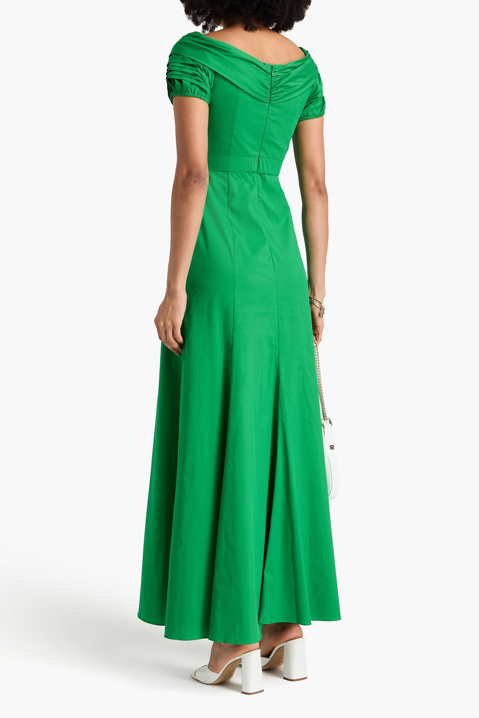 Diane Von Furstenberg Laurie Pleated Cotton-blend Poplin Maxi Dress In Grün