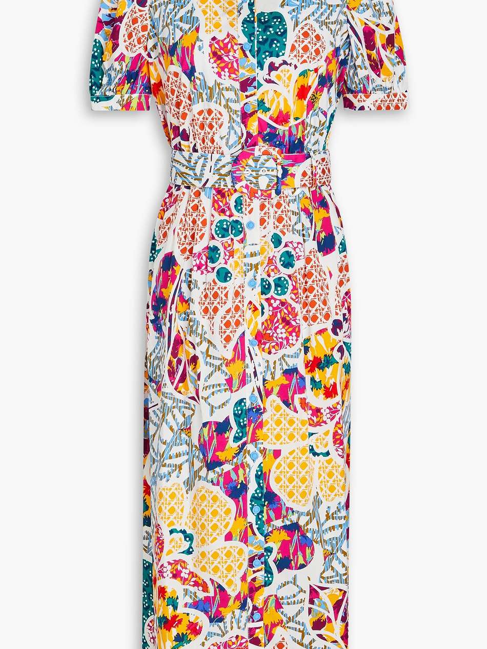 paddy printed cotton-blend poplin midi shirt dress