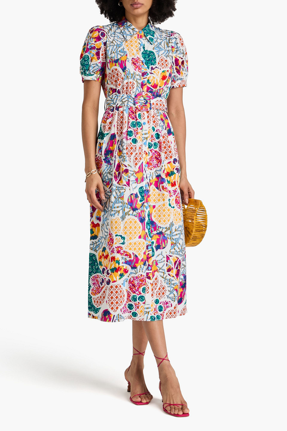 Diane Von Furstenberg Paddy Printed Cotton-blend Poplin Midi Shirt Dress In Multicolor