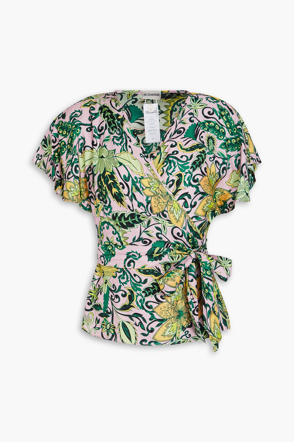 Diane Von Furstenberg Delhi Printed Twill Wrap Blouse In Baby Pink