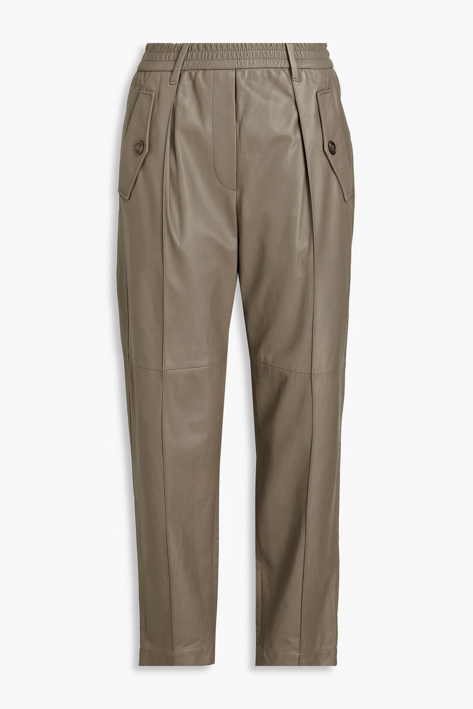 Brunello Cucinelli Bead-embellished Leather Tapered Trousers In Blue