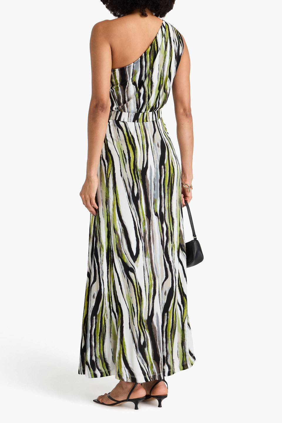 Diane Von Furstenberg Kiera One-shoulder Printed Jersey Maxi Dress In Gray
