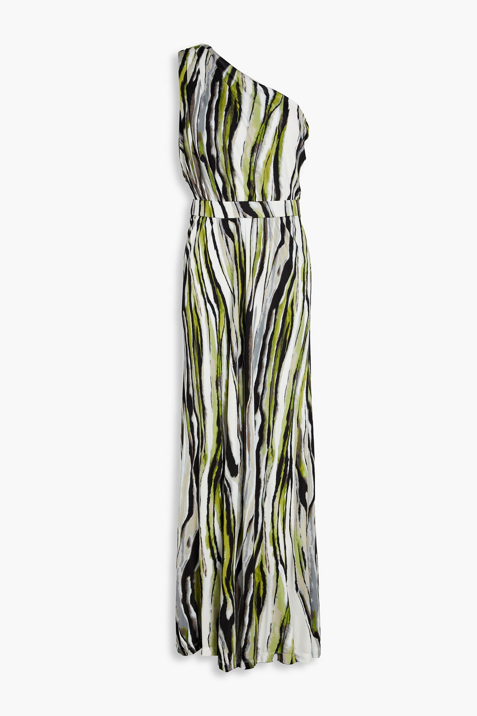 Diane Von Furstenberg Kiera One-shoulder Printed Jersey Maxi Dress In Gray