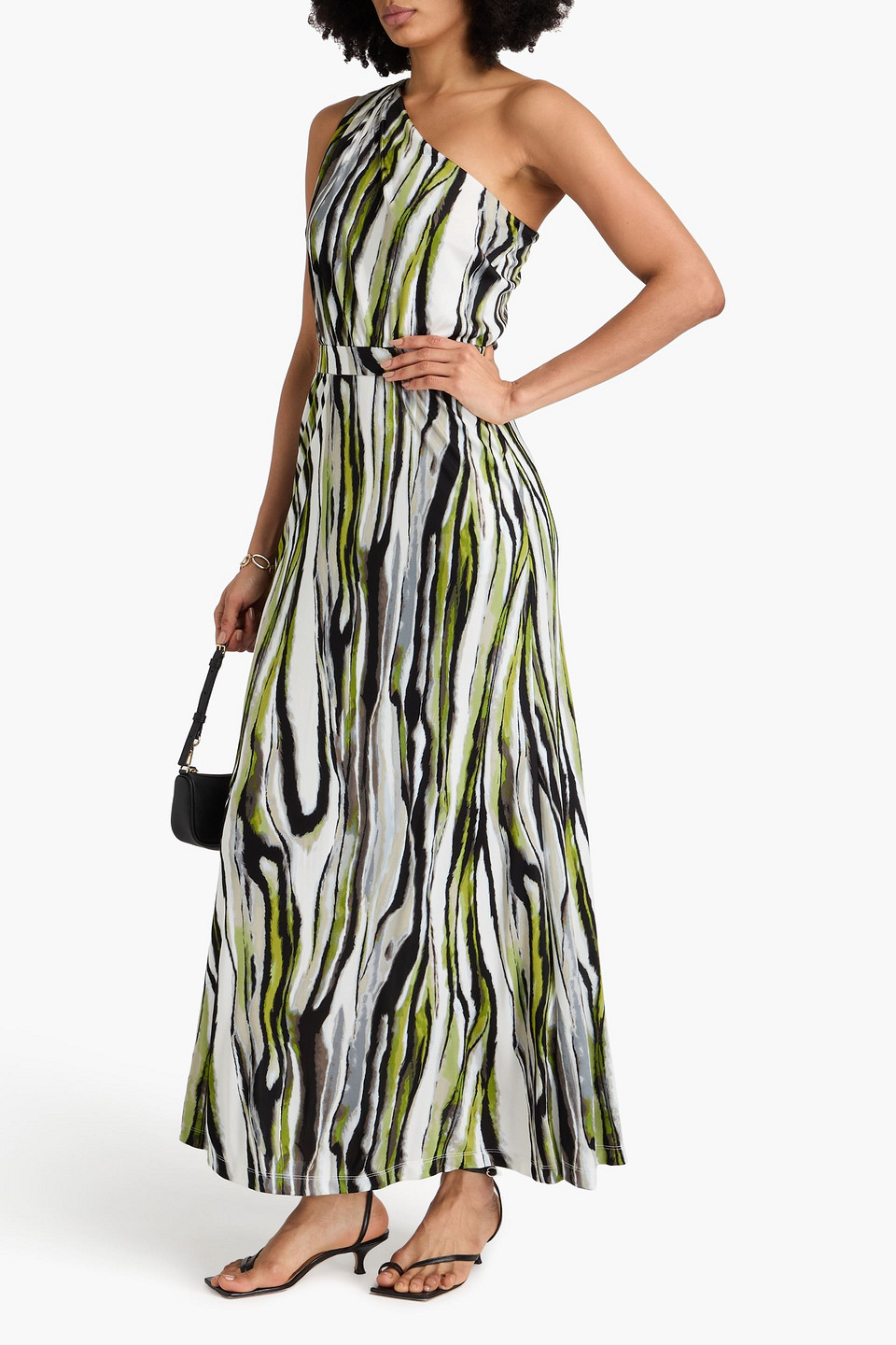 Diane Von Furstenberg Kiera One-shoulder Printed Jersey Maxi Dress In Gray