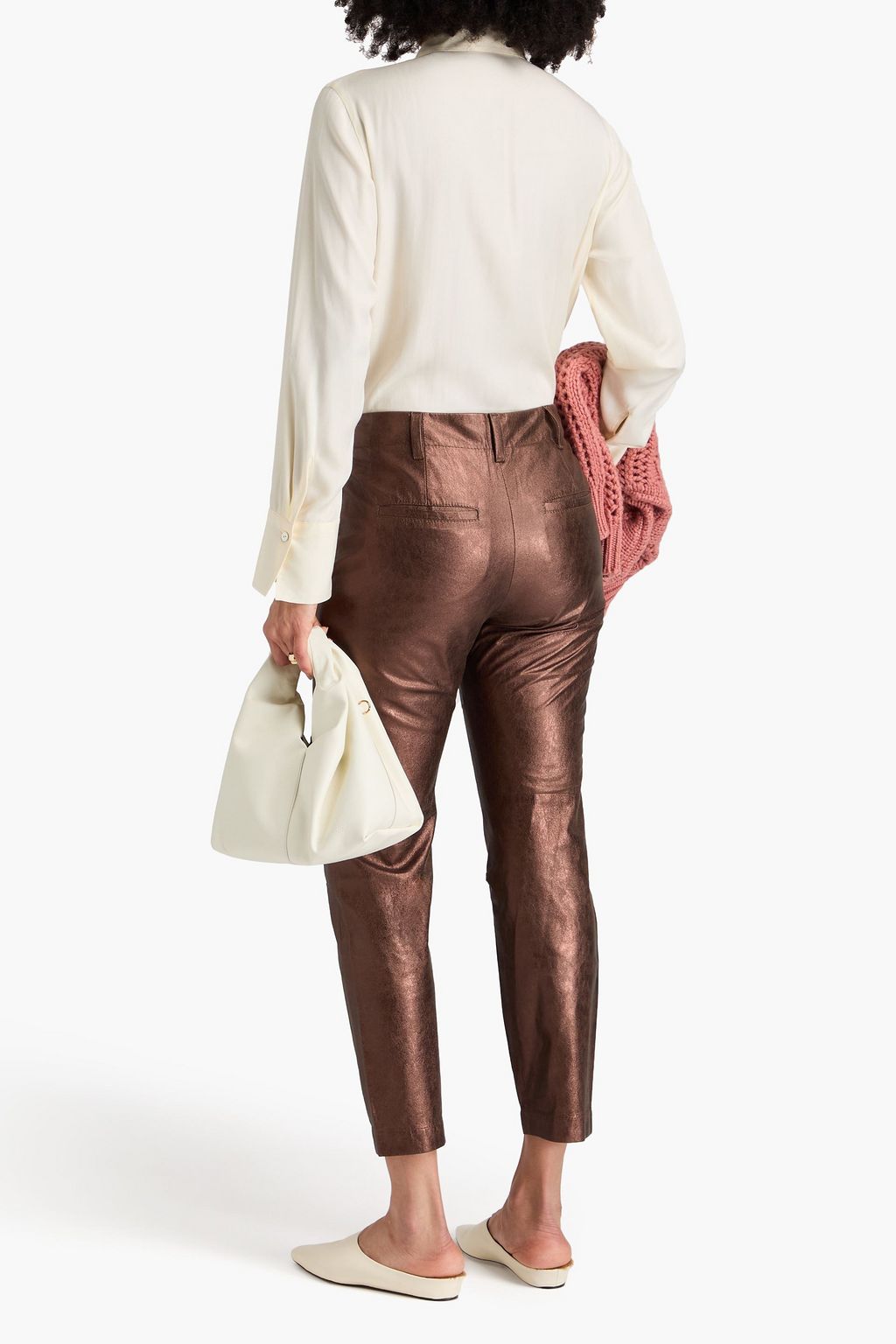 BRUNELLO CUCINELLI Karottenhose aus Narbenleder mit Metallic-Effekt