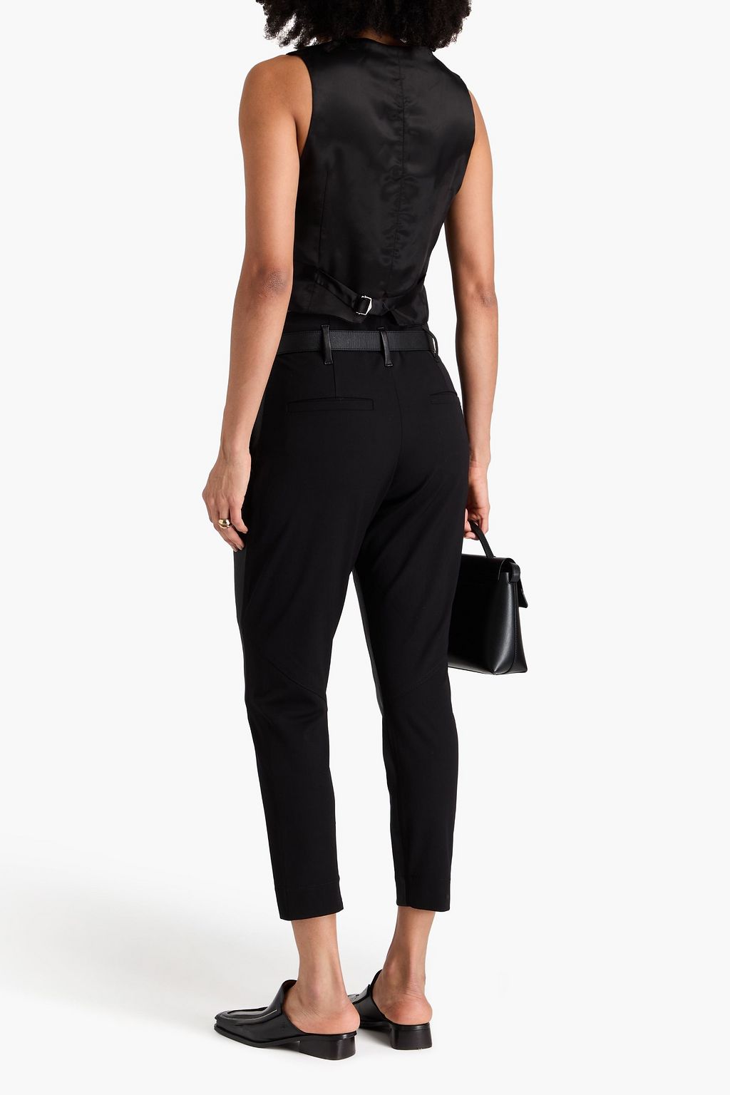 BRUNELLO CUCINELLI Wool-blend paneled stretch-leather tapered pants