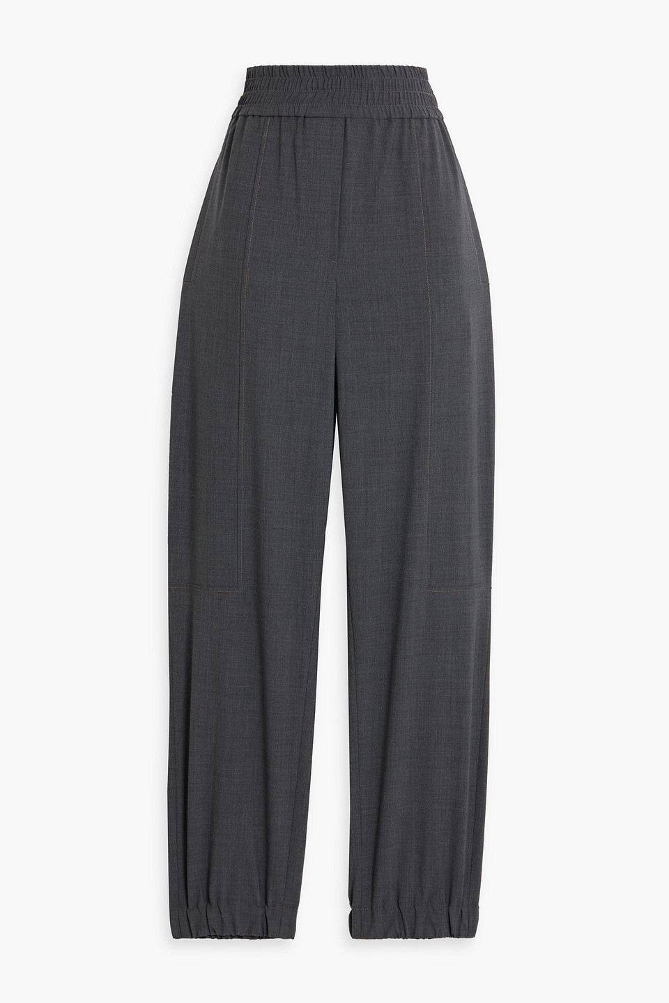 Brunello Cucinelli Bead-embellished Wool-blend Tapered Pants In Gray