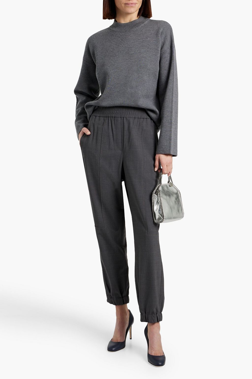 BRUNELLO CUCINELLI Bead-embellished wool-blend tapered pants