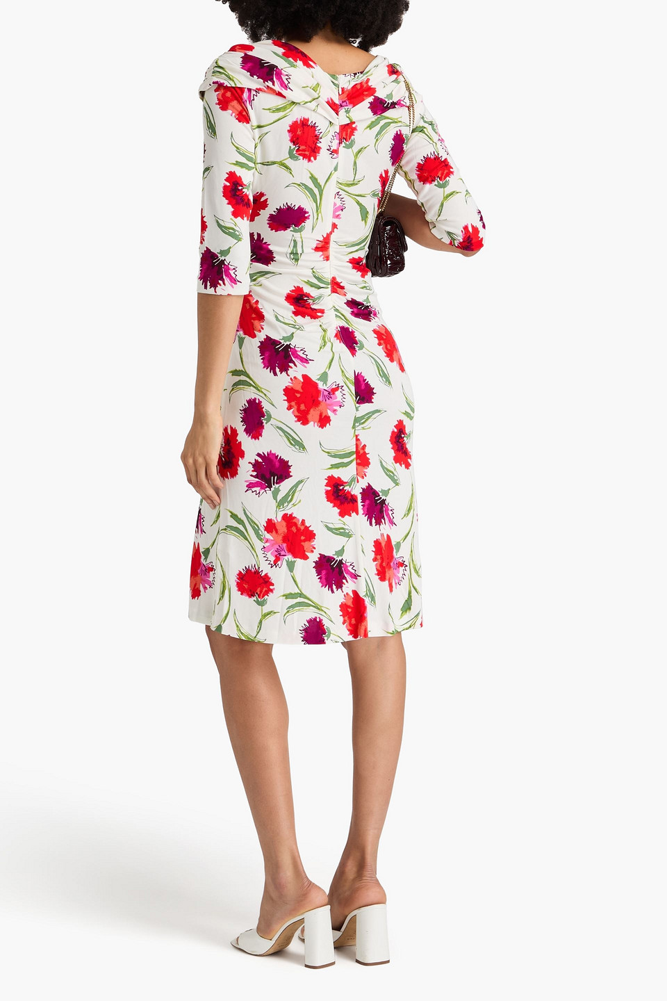 Diane Von Furstenberg Jim Ruched Floral-print Jersey Dress In Rot