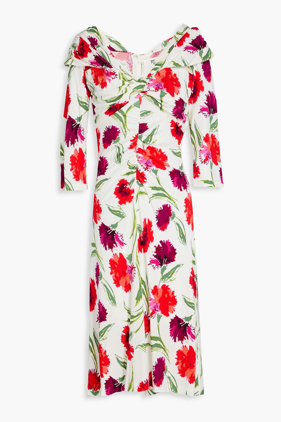 Diane Von Furstenberg Jim Ruched Floral-print Jersey Dress In Rot
