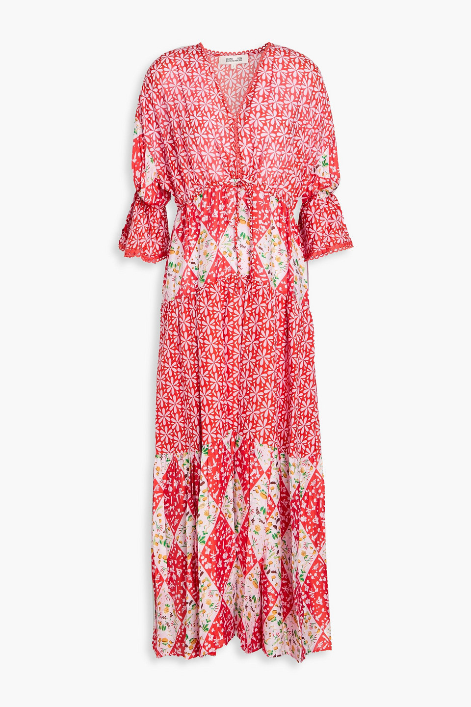 Diane Von Furstenberg Boris Floral-print Cotton And Silk-blend Voile Midi Dress In Tomato Red