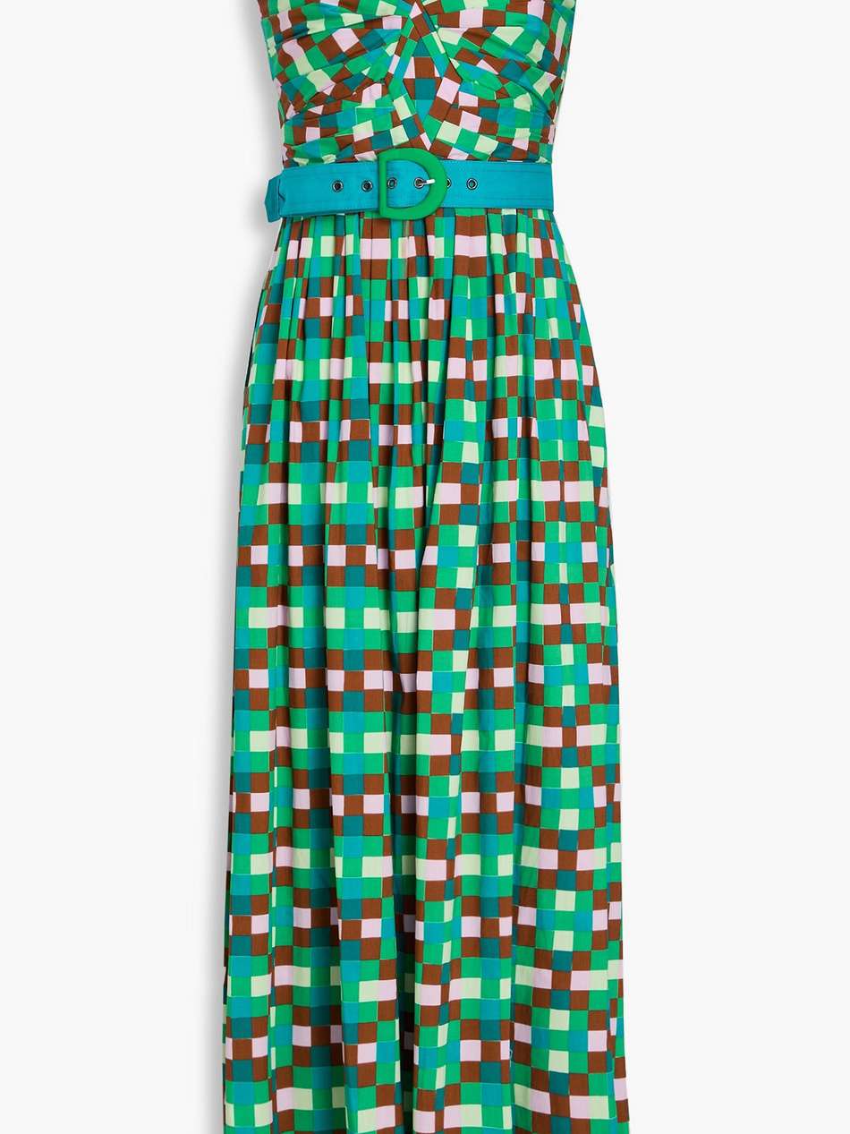 krystel belted cotton-blend poplin midi dress