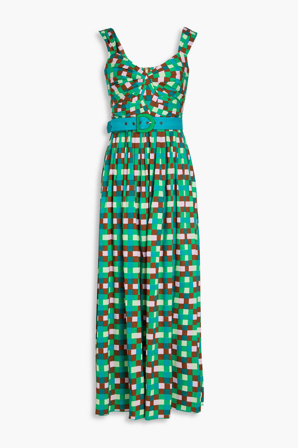 Diane Von Furstenberg Krystel Belted Cotton-blend Poplin Midi Dress In Jade