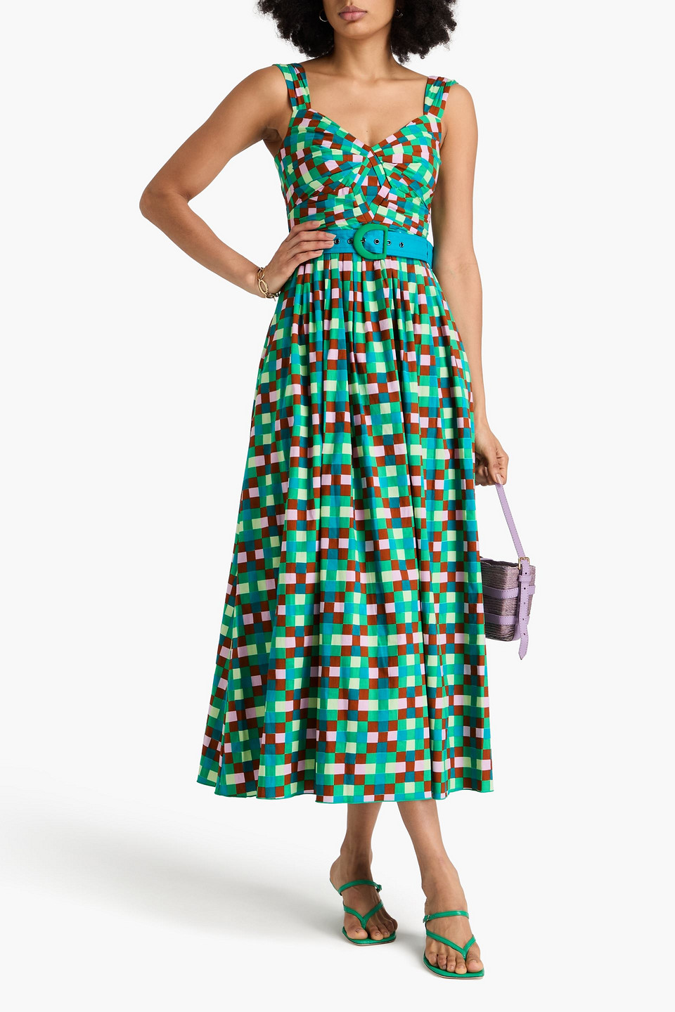Diane Von Furstenberg Krystel Belted Cotton-blend Poplin Midi Dress In Jade