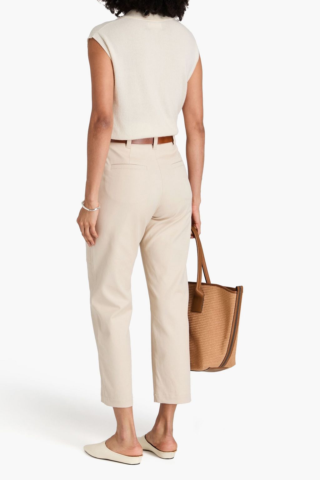 BRUNELLO CUCINELLI Cropped pleated stretch-cotton twill tapered pants
