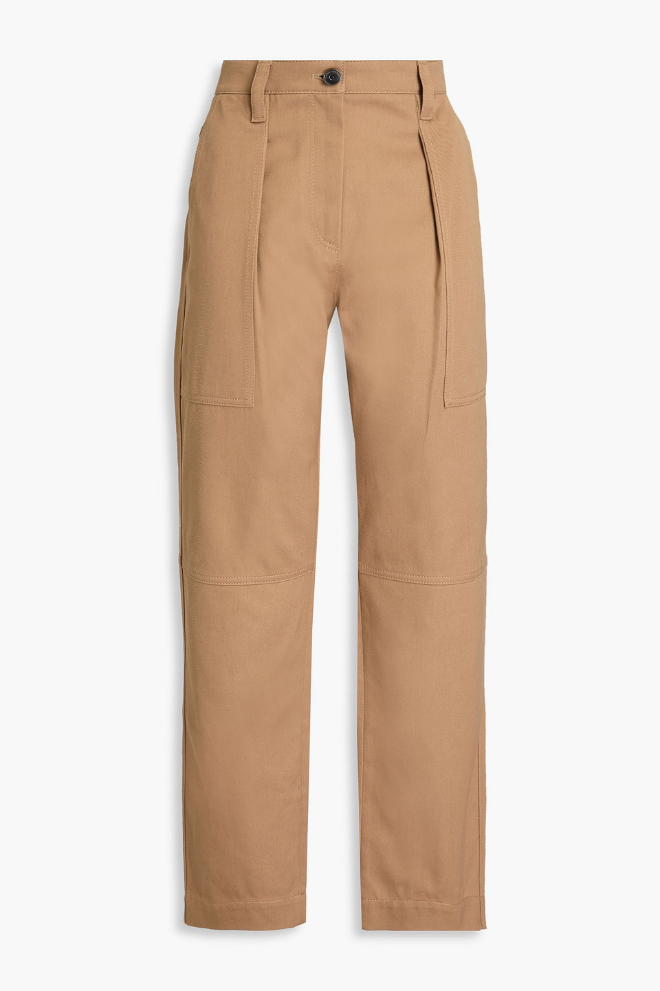 Brunello Cucinelli Bead-embellished Pleated Cotton-twill Straight-leg Trousers In Camelfarben