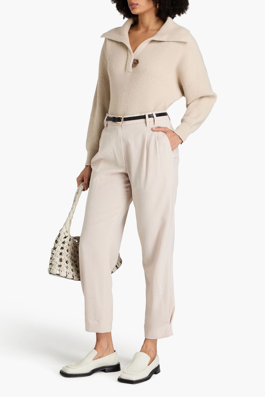 BRUNELLO CUCINELLI Bead-embellished wool-twill tapered pants