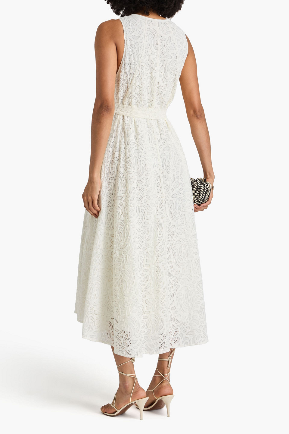 Diane Von Furstenberg Helene Belted Corded Lace Midi Dress In Elfenbein