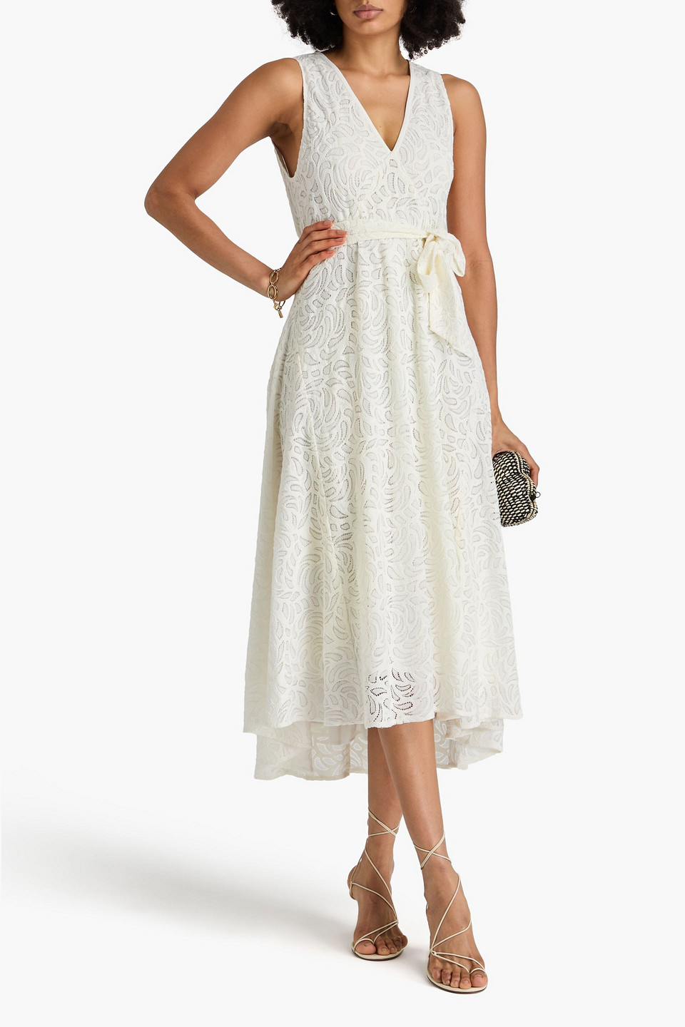 Diane Von Furstenberg Helene Belted Corded Lace Midi Dress In Elfenbein