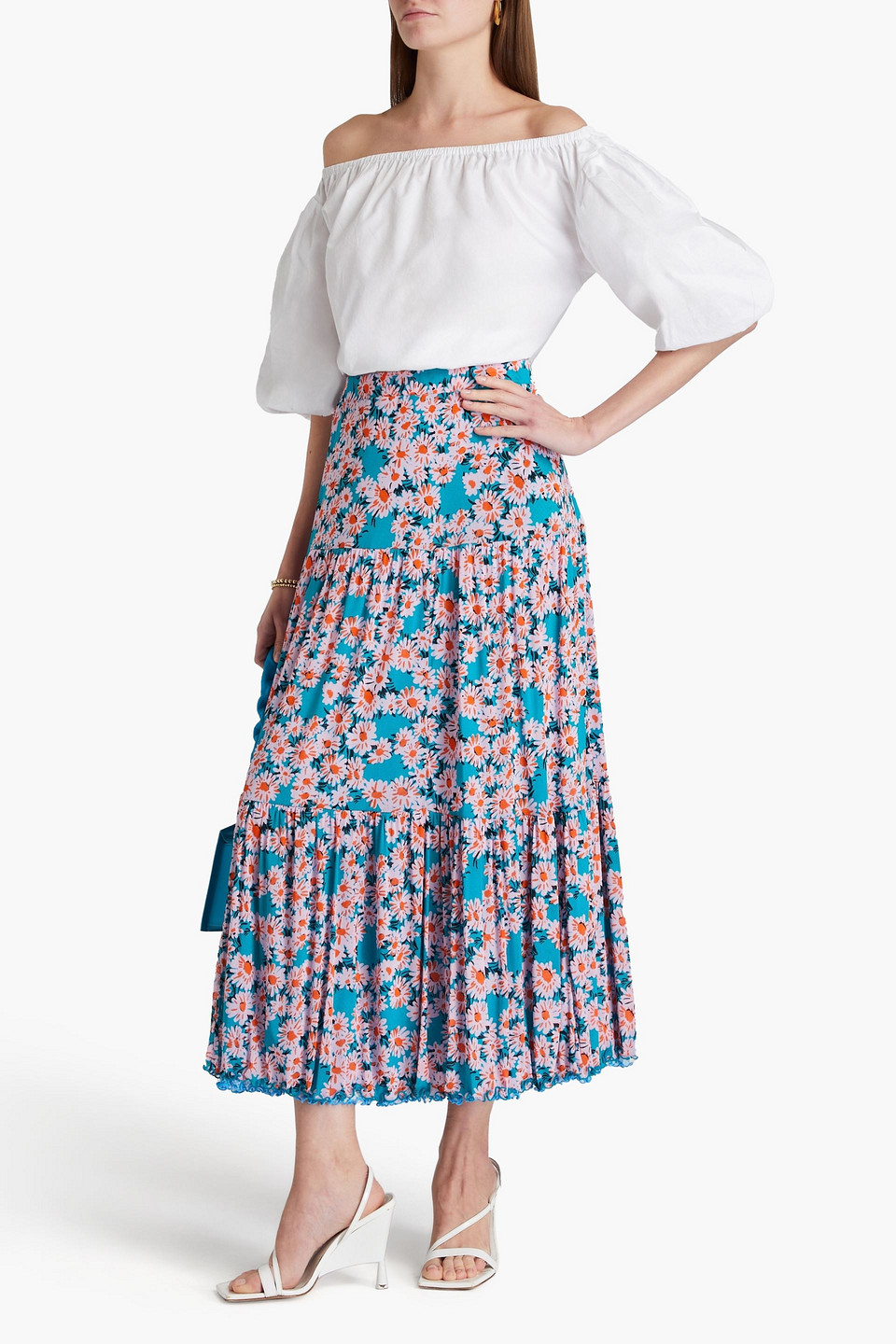 DIANE VON FURSTENBERG AUSTRIA REVERSIBLE PRINTED STRETCH-MESH MIDI SKIRT