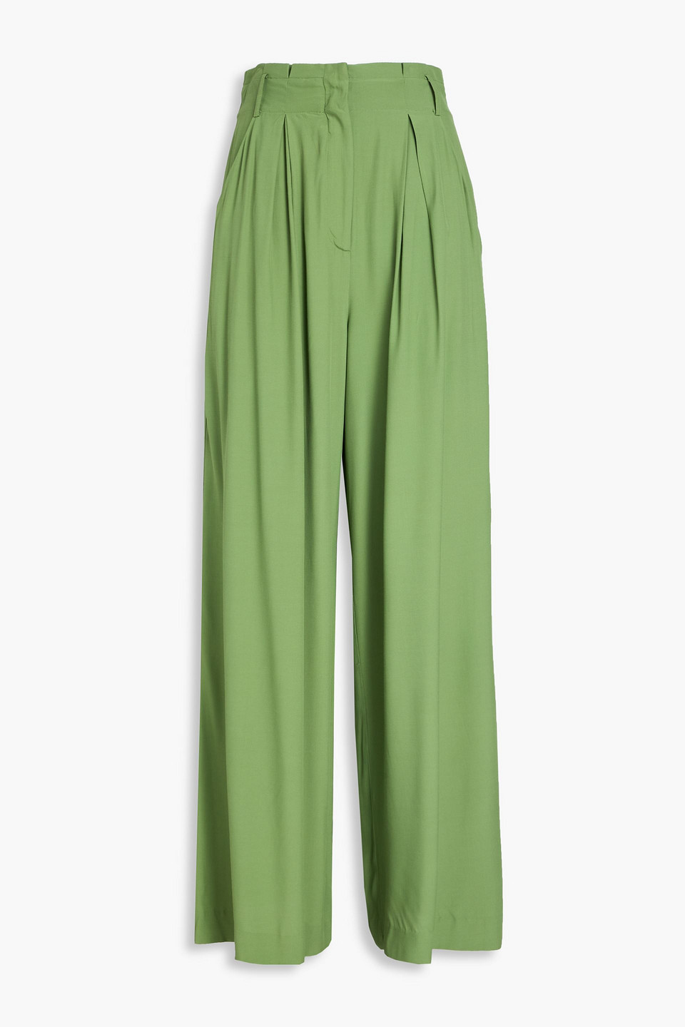 Diane Von Furstenberg Bellini Pleated Crepe Wide-leg Pants In Leaf Green