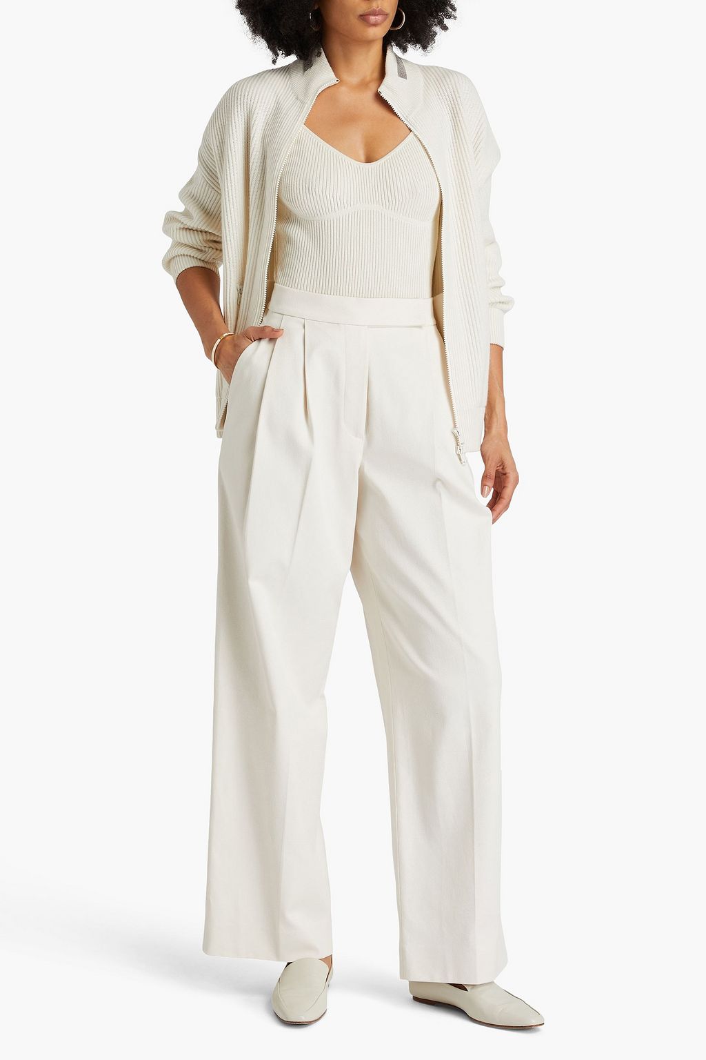 BRUNELLO CUCINELLI Hose mit weitem Bein aus Stretch-Baumwoll-Twill