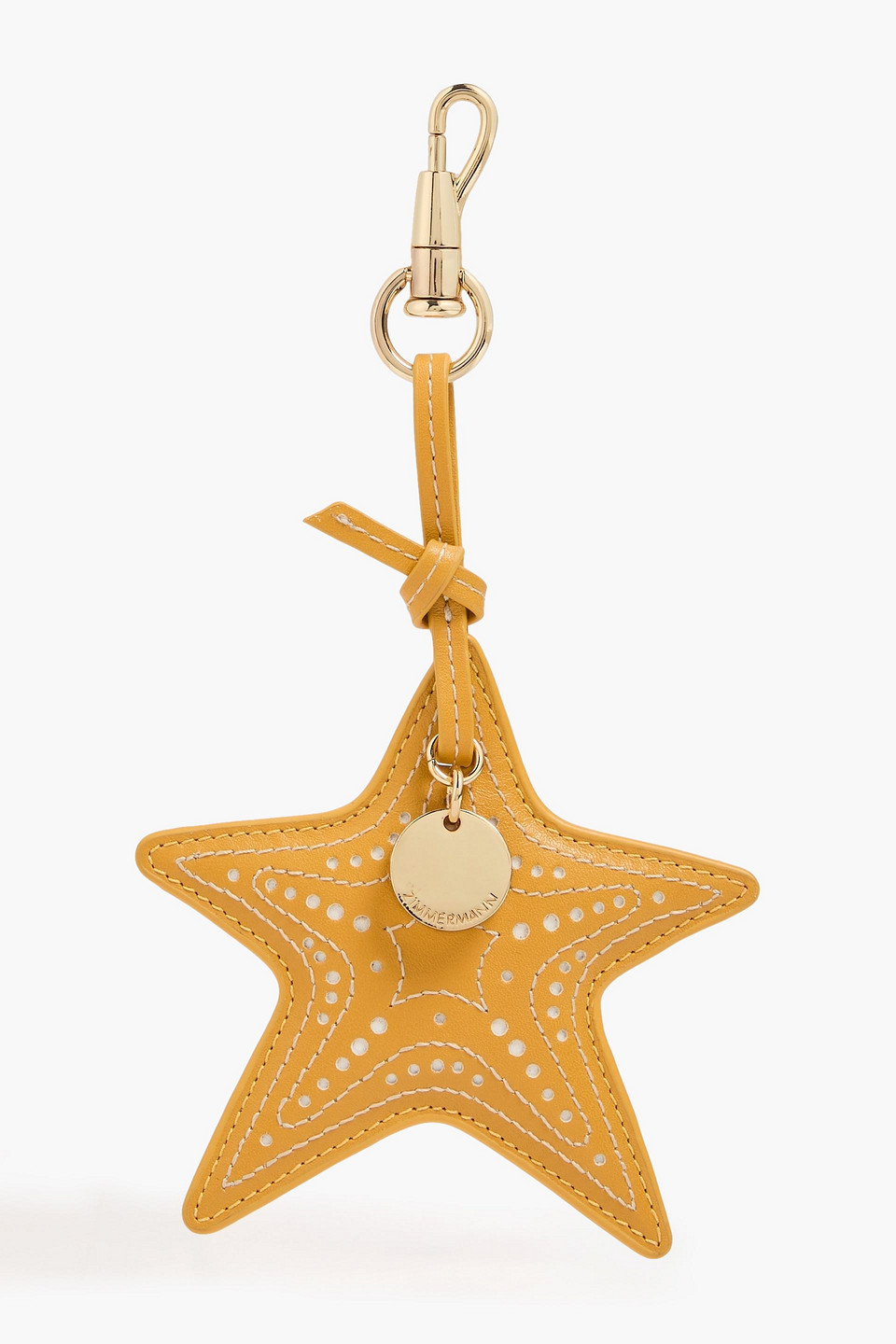Zimmermann Perforated Leather Keychain In Mustard