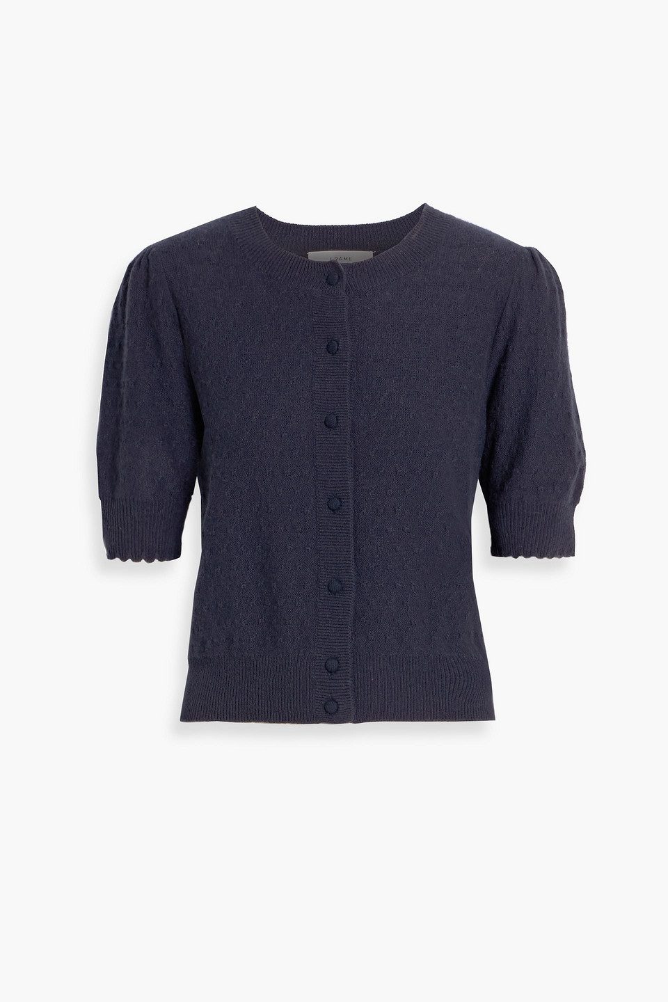 Frame Pointelle-knit Cashmere Cardigan In Blue