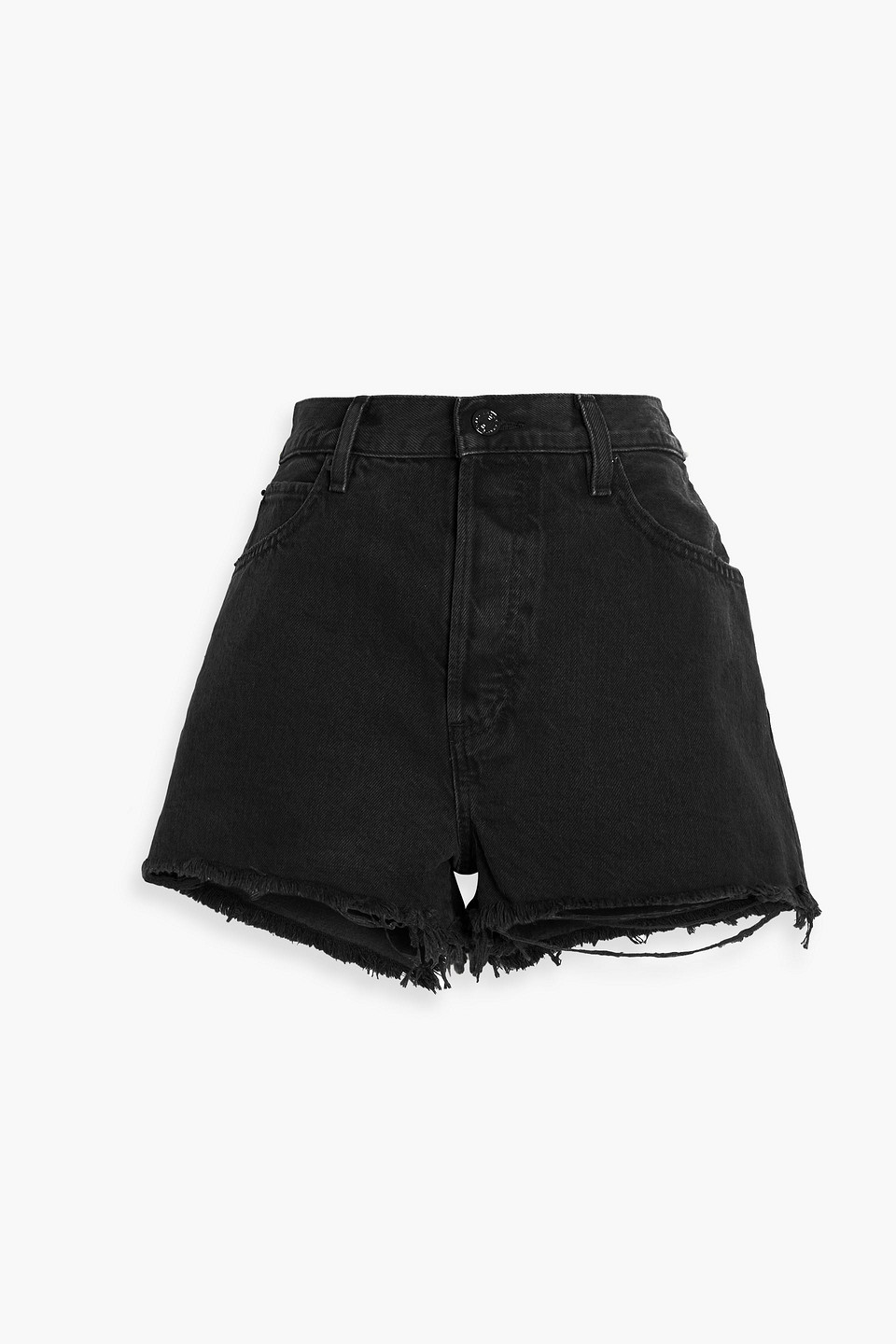 Frame Dare High Waist Denim Cutoff Shorts In Forbidden In Black