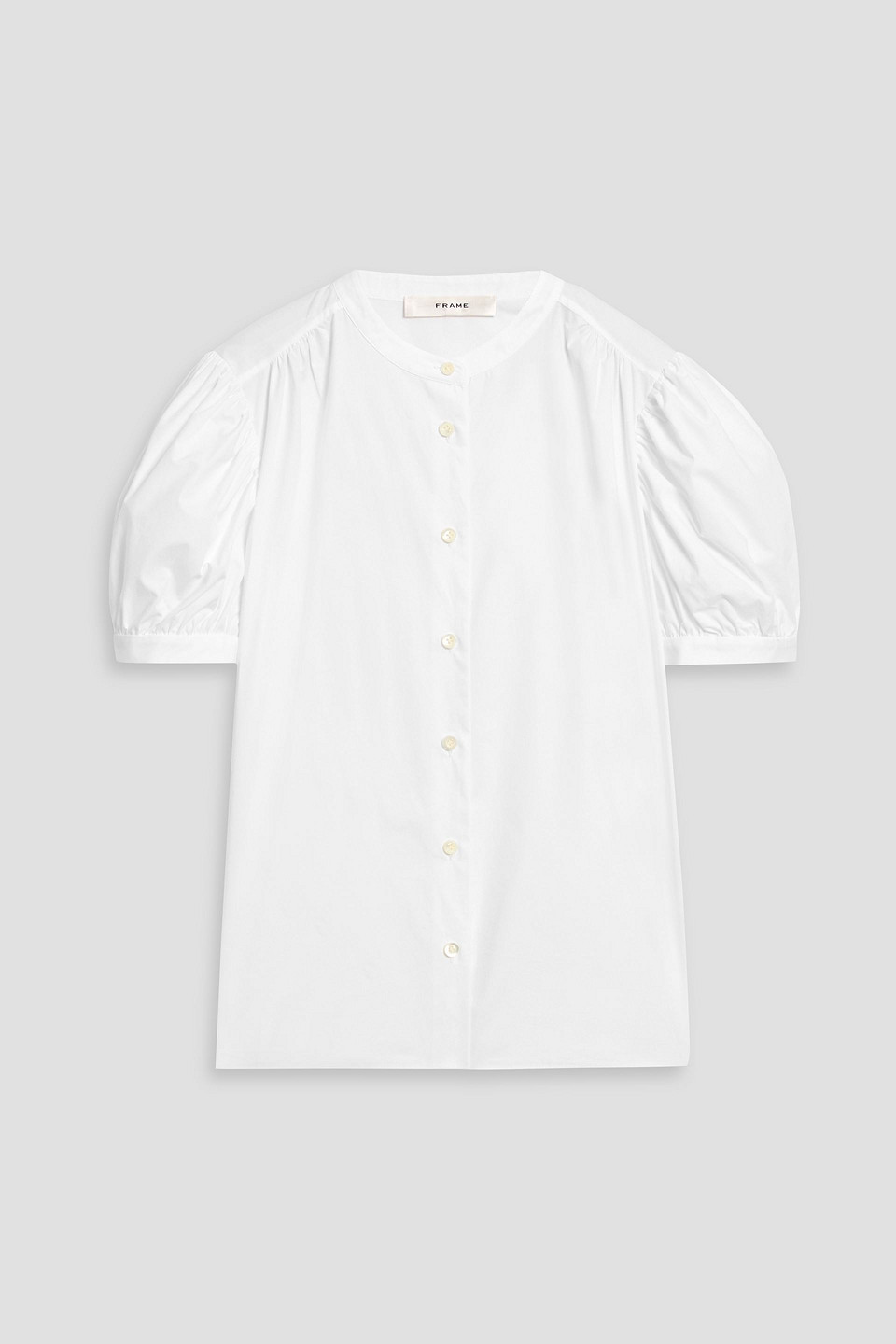 Frame The Gathered Cotton-poplin Top In White