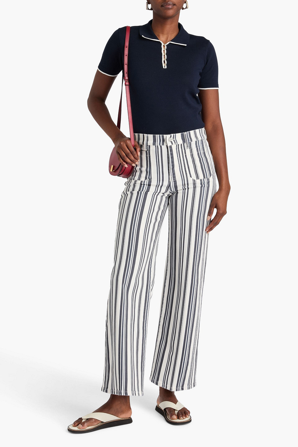 Frame Womens The Sport Short-sleeves Cotton-knit Polo Shirt Navy Multi In Blue