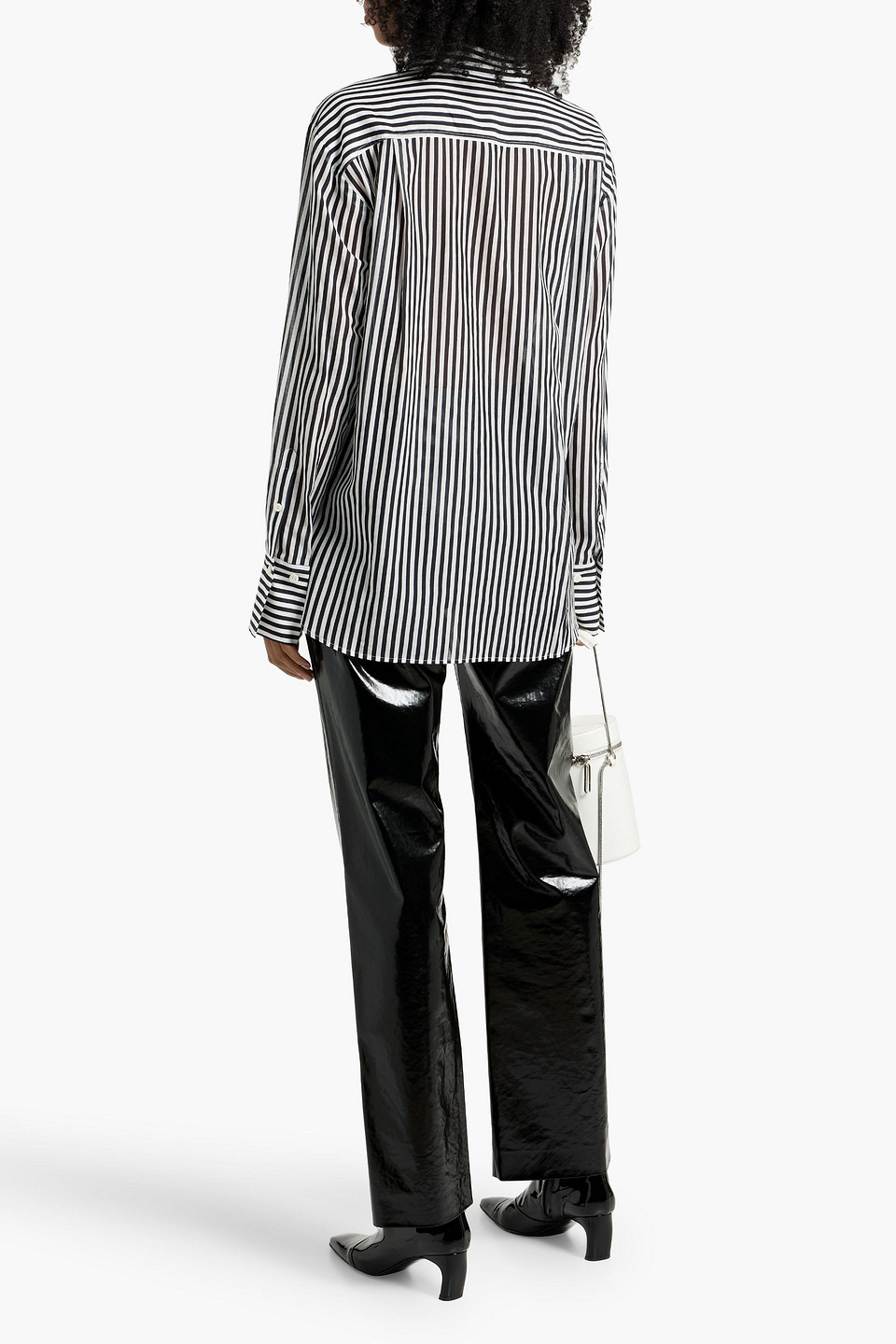 Frame The Oversized Pocket Striped Cotton And Silk-blend Shirt In Blue
